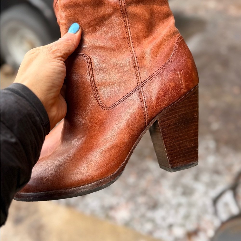 Frye Cognac Leather Heeled Boots